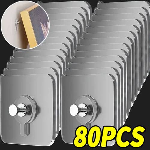 80 heavy duty no drill wall hooks non destructive installation waterproof bathroom and kitchen hooks with strong backing non destructive removal for photos posters clocks towels keys suitable for renters and home organizers