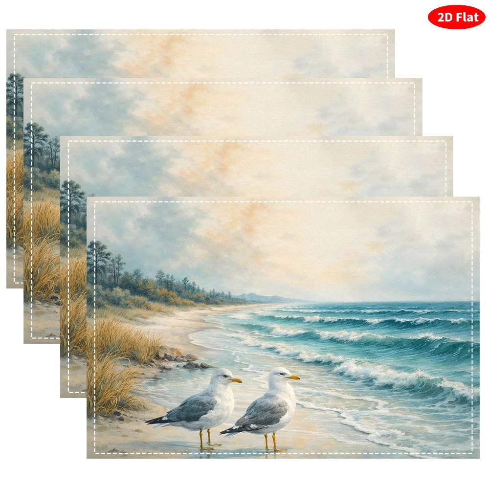 Seagull Beach Table Placemats Nautical Heat Resistant Mats 6pcs_voghion.com