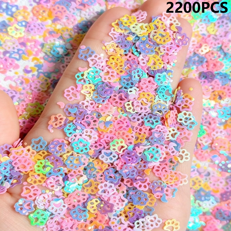 TEMU 1200/2200pcs 0.7cm/0.28in Colored Hollow Cat Paw Acrylic Sequins, Suitable For , Resin Filling, Scrapbook Making, As Well As Various Handicrafts