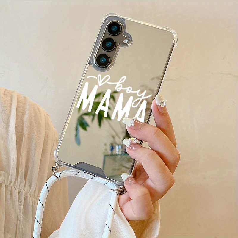 TEMU Phone Case - Trendy And Innovative, This -one Shock-resistant Phone Case Features A White 'mama' Pattern And With A Lanyard, Designed For For