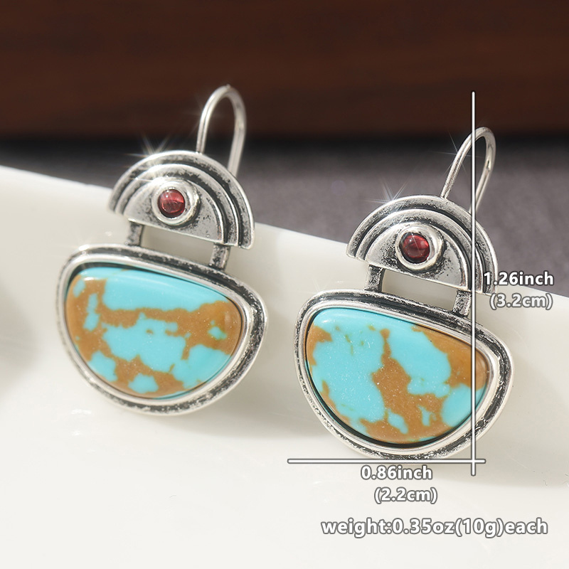 Women's Vintage Copper Synthetic Turquoise Hook Earrings