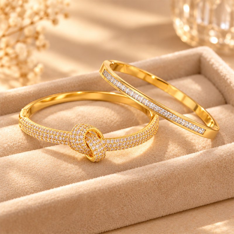 2pcs Women's Knot Full-Pave Zirconia & Channel-Set Bangle Set