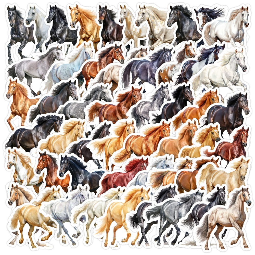 Set Of 50 Sheets Featuring Horse Wall Stickers Suitable For Scrapbooking, Diaries, Laptops, Bumpers, Skateboards, Water Bottles, Computers, Phones, Cartoons, Hard Hats, And Car Decals