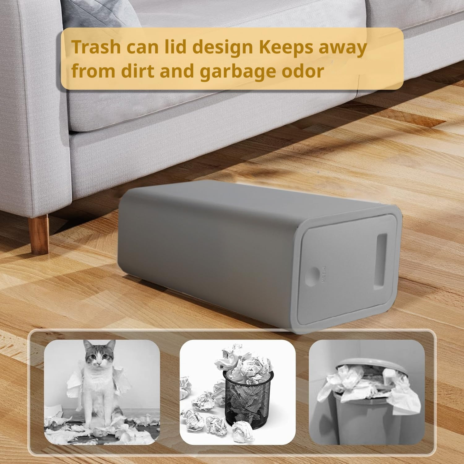 3 piezas de cubo de basura de 15L con tapa sellada, antideslizante, antiolor y silencioso, universal para baño, cocina, dormitorio, incluye más de 100 bolsas de basura gratis.