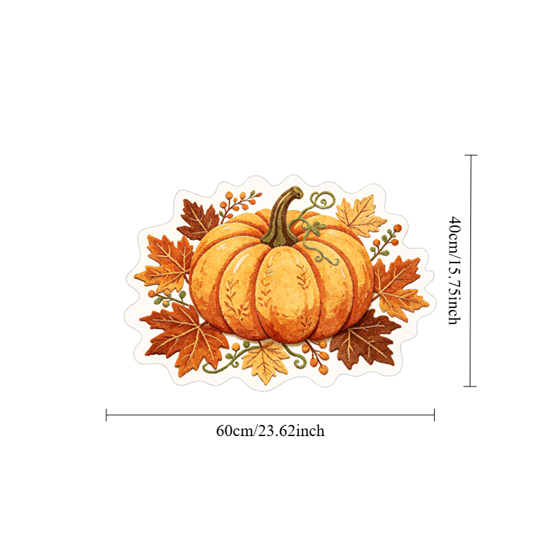 TEMU Velvet + 900g + 9mm Forest-style Large Pumpkin Maple Leaf Vine Bedroom Bedside Plush Rug, Nordic Natural Warm Orange Contrast Color Living Room