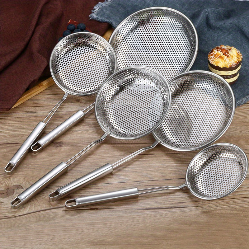 

Stainless Steel Kitchen Strainer Set - Hanging Colanders For Draining, Frying & Cooking