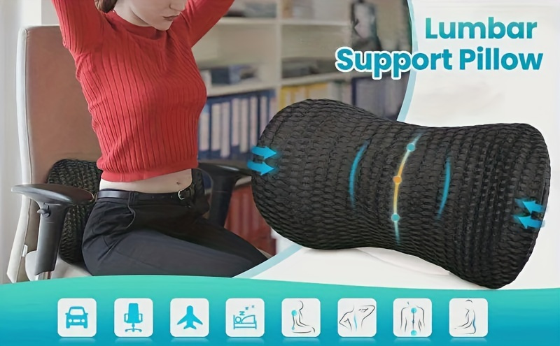 human   lumbar support pillow black textured surface lightweight machine washable suitable for car seats office chairs recliners beds back   with removable cover Product details 0