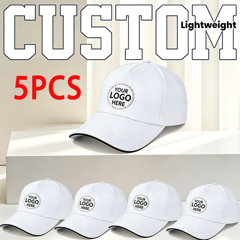 TEMU 5pcs Custom Baseball Caps - Breathable Lightweight Design, Supports Text Photo Pattern Customization Suitable For Casual And Beach , Hand Wash ,