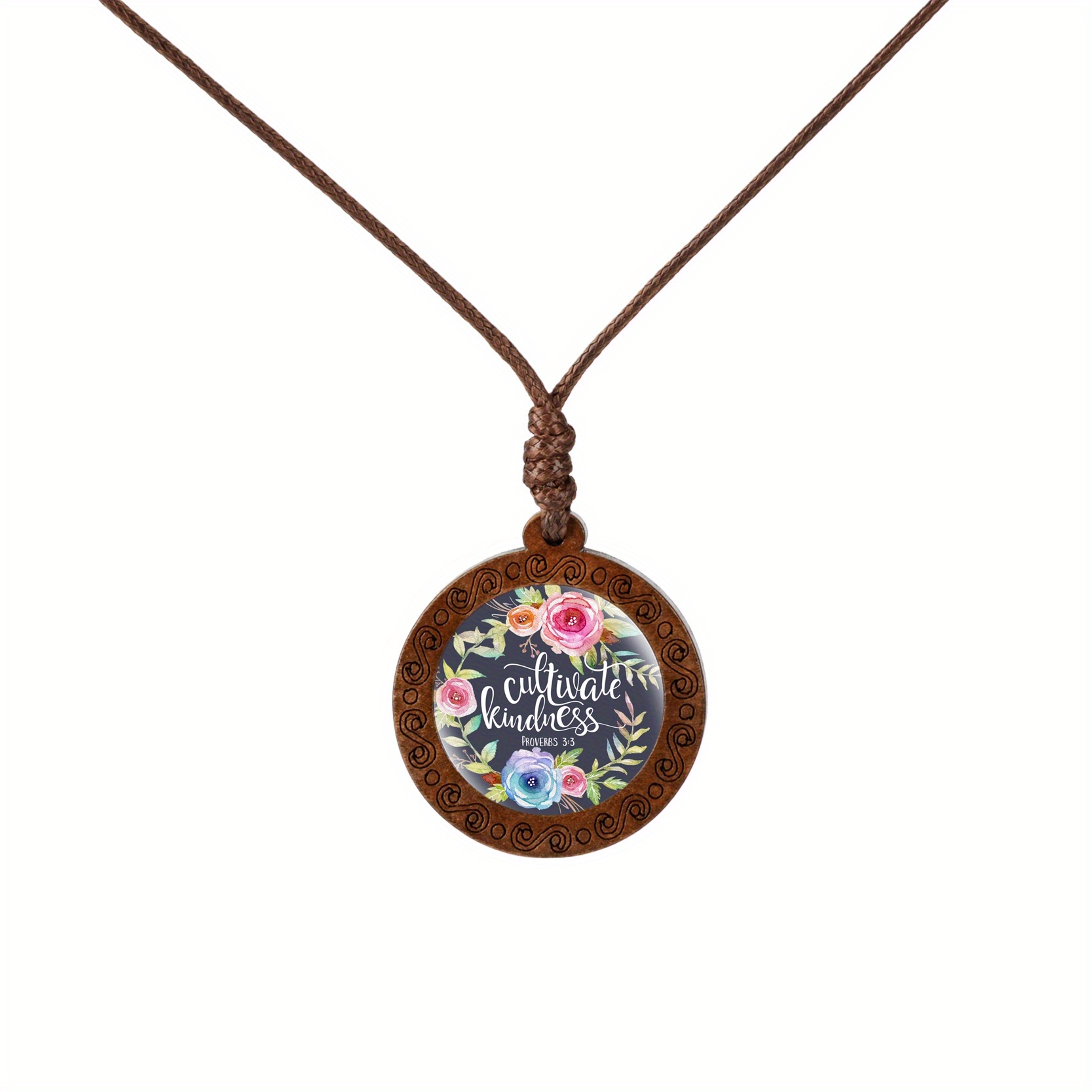 Inspirational Bible Verse Wood Glass Cabochon Necklace