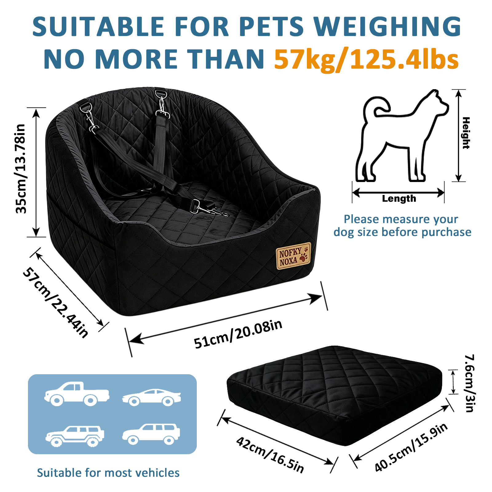 Image of Quilted Dog Car Seat Bed For Medium Small Dogs, Pet Booster Seat With Safety Straps & Non-slip Bottom, Removable Washable Calming Dog Travel Bed For Car Front Back Seat Sofa Home Use