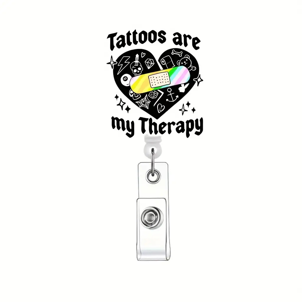 TEMU 2d Tattoo Id Card Holder - Retractable Lanyard With Id Slot For Nurses, Doctors, And Office Workers - "tattoo Is My" Slogan, Symbols (needle,