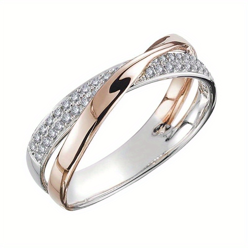Classic Wedding Rings For Women Fashion 2 Tone X Shape Cross Synthetic Cz Ring Female Engagement Jewelry
