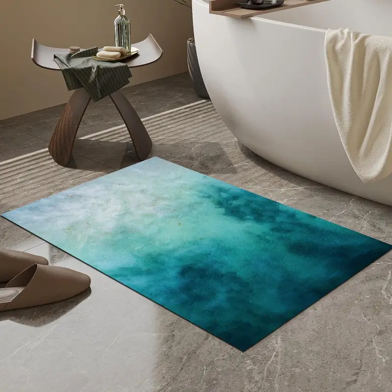1pc bath mat super absorbent non slip bathroom quick dry floor mat with turquoise green design for bathroom kitchen laundry washable easy decor durable rubber backing Product details 4
