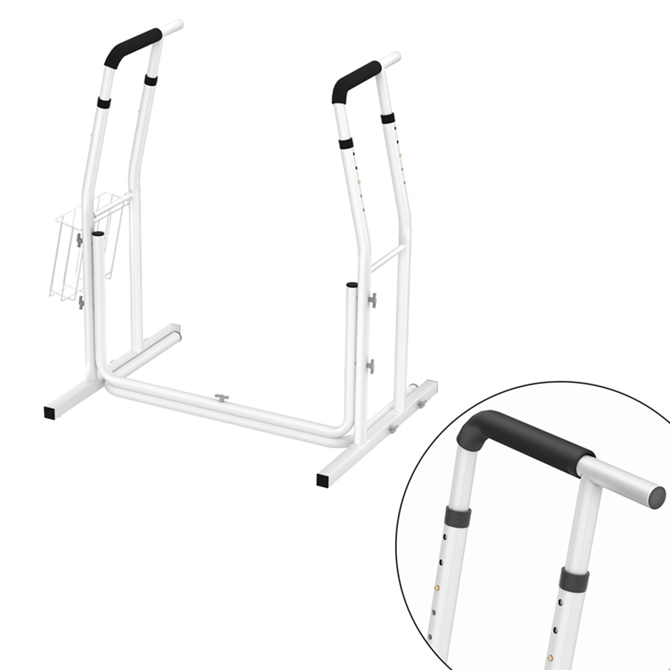 E-shop Mobile Toilettenhilfe, rutschfeste, höhenverstellbare Toilettenstütze mit Aufbewahrungskorb, Toilettenhaltebügel, weiß
