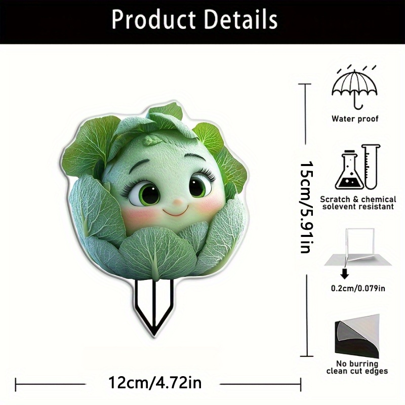 2d flat 1pc cute green cabbage garden stake rustic outdoor yard decor durable plastic plant stake for patio lawn garden no batteries needed   graduation   stakes for outdoor plants 2d flat 3