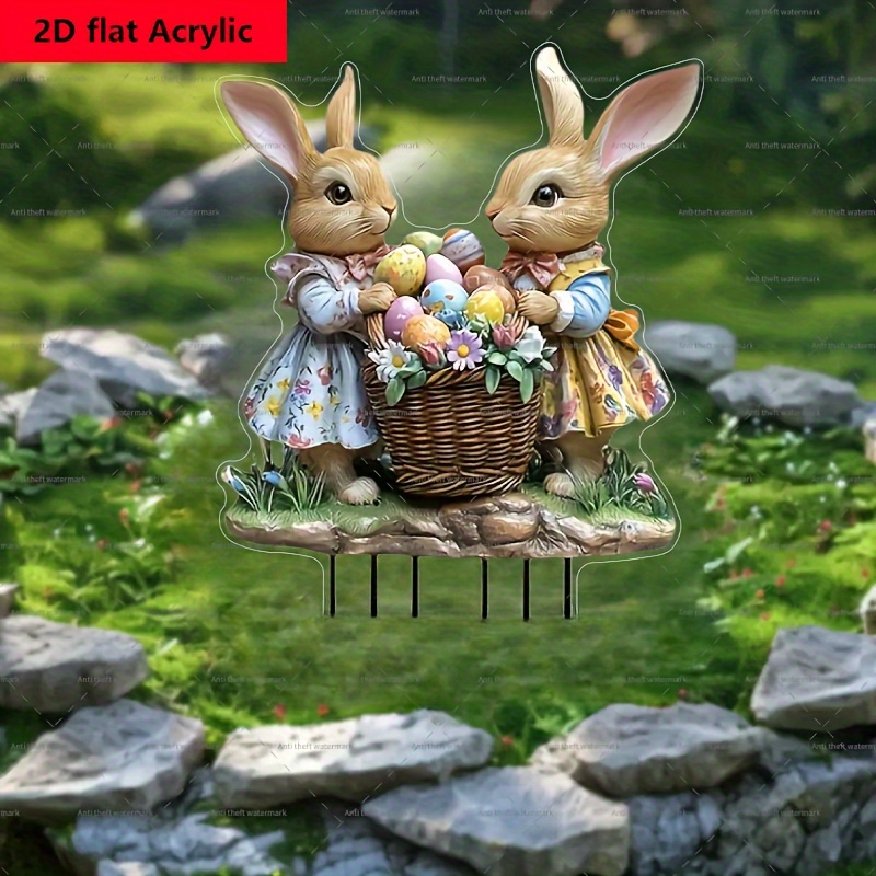 

2d Flat, Not3d 1 Revival Bohemian Easter Bunny Garden Stake, 2d Flat Acrylic Outdoor Holiday Decoration, Animal Theme Lawn Decoration, No Electricity Or Battery Needed