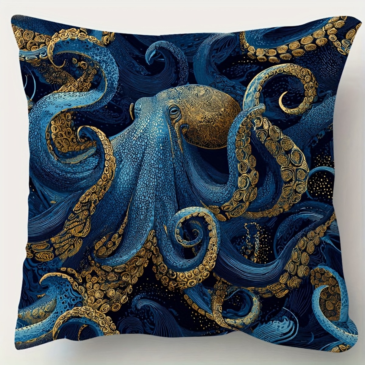 TEMU 2d Flat Single-piece Navy Tentacle Pillowcase - Cephalopod Limb Cushion Cover, Suitable For Sofa, Bed, Office Decoration, Pillow Insert Not