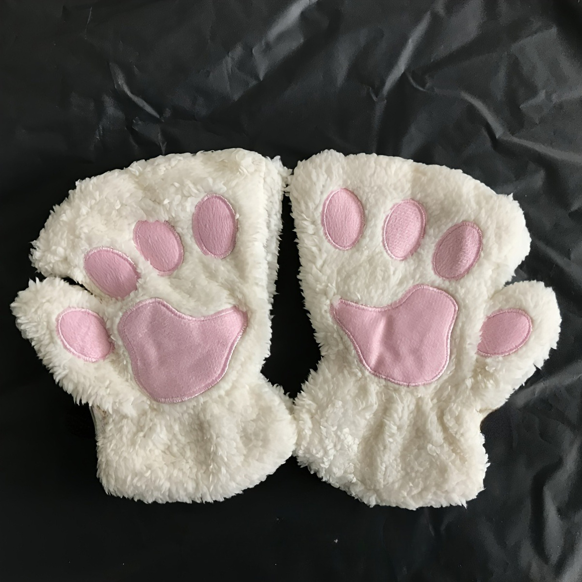 TEMU 1 Pair Soft Cute Cat Paw Fingerless Gloves, Thickened Lamb Teddy Bear Palm Print Design, Student Office Typing Touchscreen Non-blocking