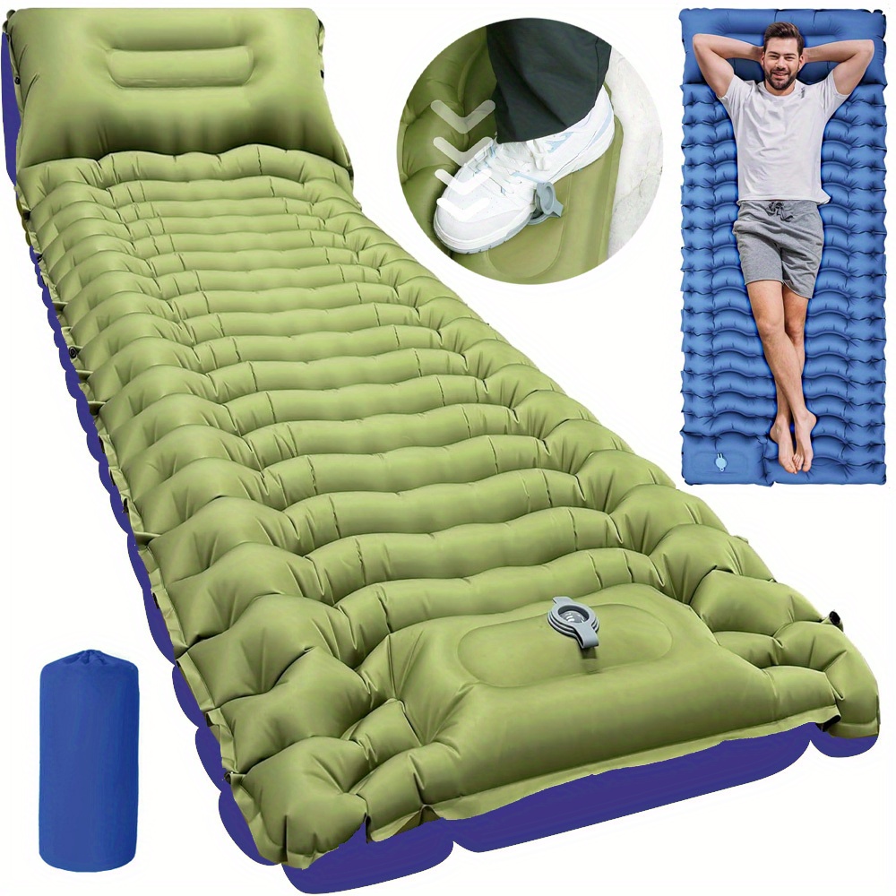 E-shop 1-Person Selbstauflaufende Camping-Schlafmatte mit integriertem Kissen – Robuste Luftmatratze, kompakte tragbare Schlafunterlage mit