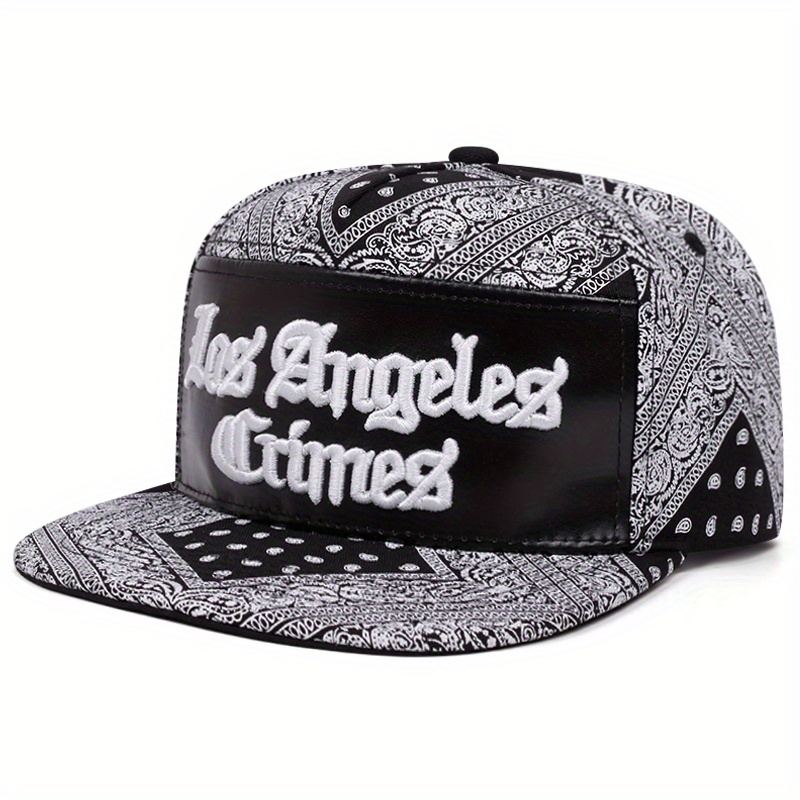 E-shop Herren Los Angeles Baseballkappe – Stilvolles schwarz-weißes Paisley-Muster mit „LACRIMES“-Schriftzug, verstellbare Passform für Outdoor-Sport,