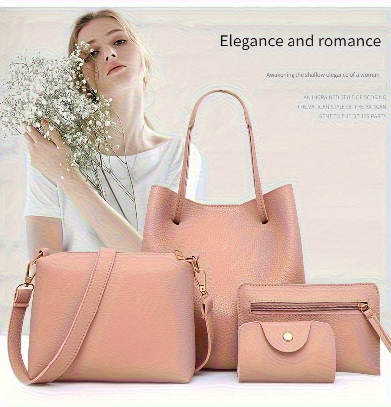 4pcs womens fashion crossbody bag set including handbag wallet card holder and bucket bag elegant shoulder backpack versatile tote with large capacity design ideal for travel work and casual use details 10