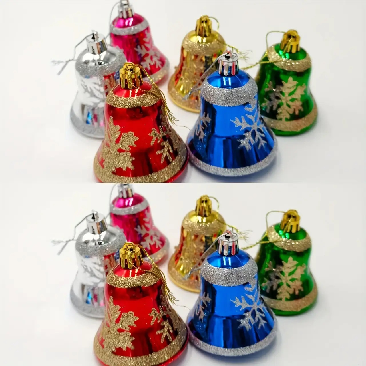 TEMU 12 Christmas Decorations For Mall Displays, Christmas Tree Pendants, 6pcs Set Of Painted Craft Glitter Snowflake Ball-shaped Bells