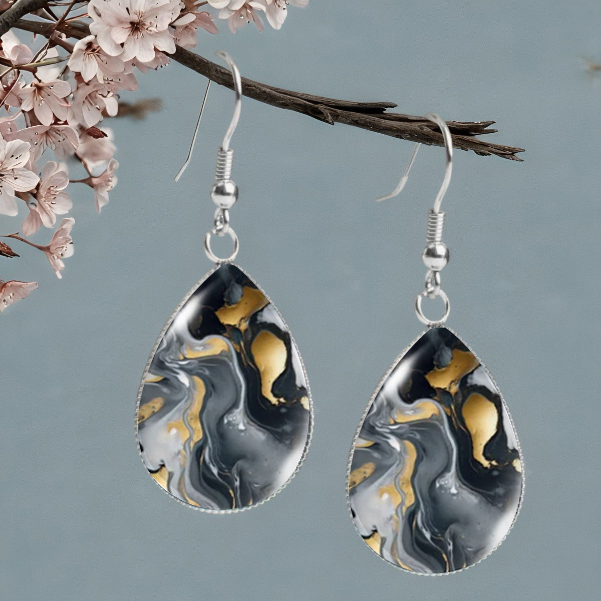 TEMU 1 Pair Of Gray And Print Earrings, Suitable For Daily Wear & Vacation Jewelry - Thanksgiving Gift Or Birthday Present