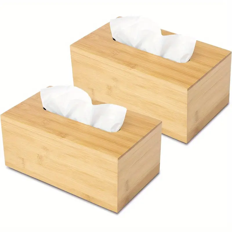 design tissue box holder modern minimalist and durable wooden tissue box with sliding bottom easy refill bamboo tissue box cover fits 184 count box rectangular pack of 2 Product details 2