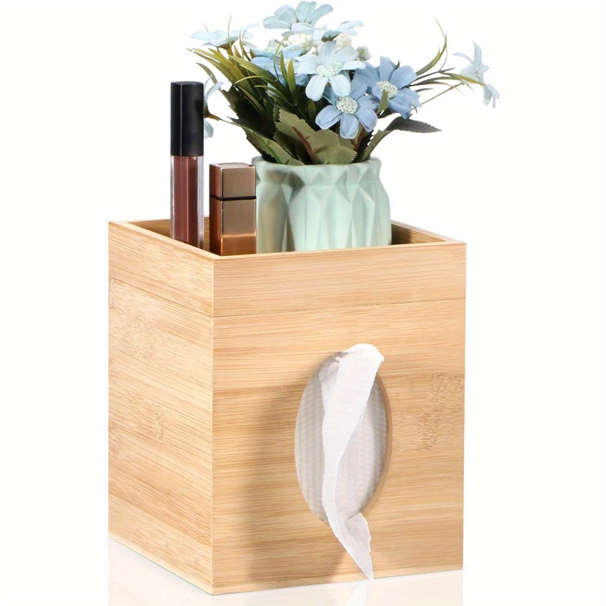 bamboo tissue box cover with storage tray square 6 x6 x7 4 durable plastic holder for bathroom bedroom office tabletop high quality easy   bathroom organizer   smooth texture Product details 1