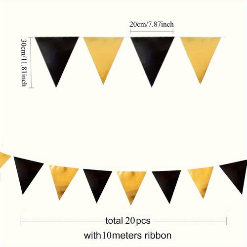 20pcs vibrant pennant banner 10m each party birthday halloween new year decorations elegant metallic home retail display party accessory vibrant pennant banner metallic pennant banner for party decoration