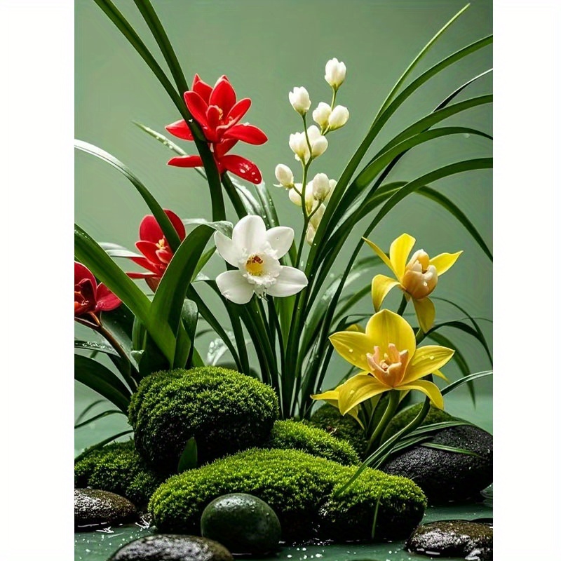 TEMU 1pc Ensemble de peinture d'art diamantée 5D à motif de orchidées, convient aux adultes et aux débutants, parfait pour la décoration murale de et