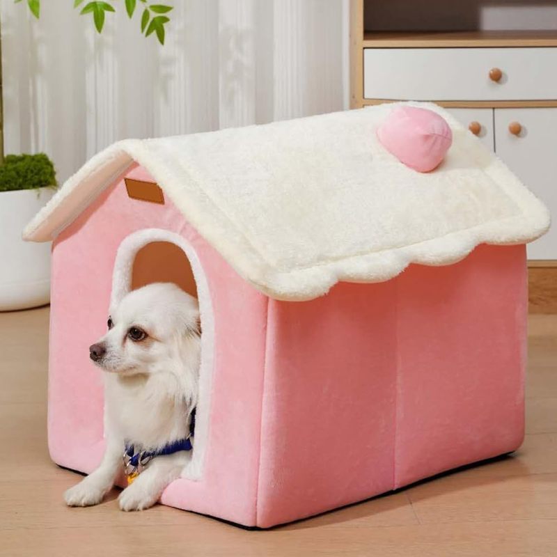 foldable dog house with memory foam mattress pink white cozy   for small to large dogs   pet bed with plush cushion easy assembly polyester material pet bedding   house durable pet bed dog bed Product details 4