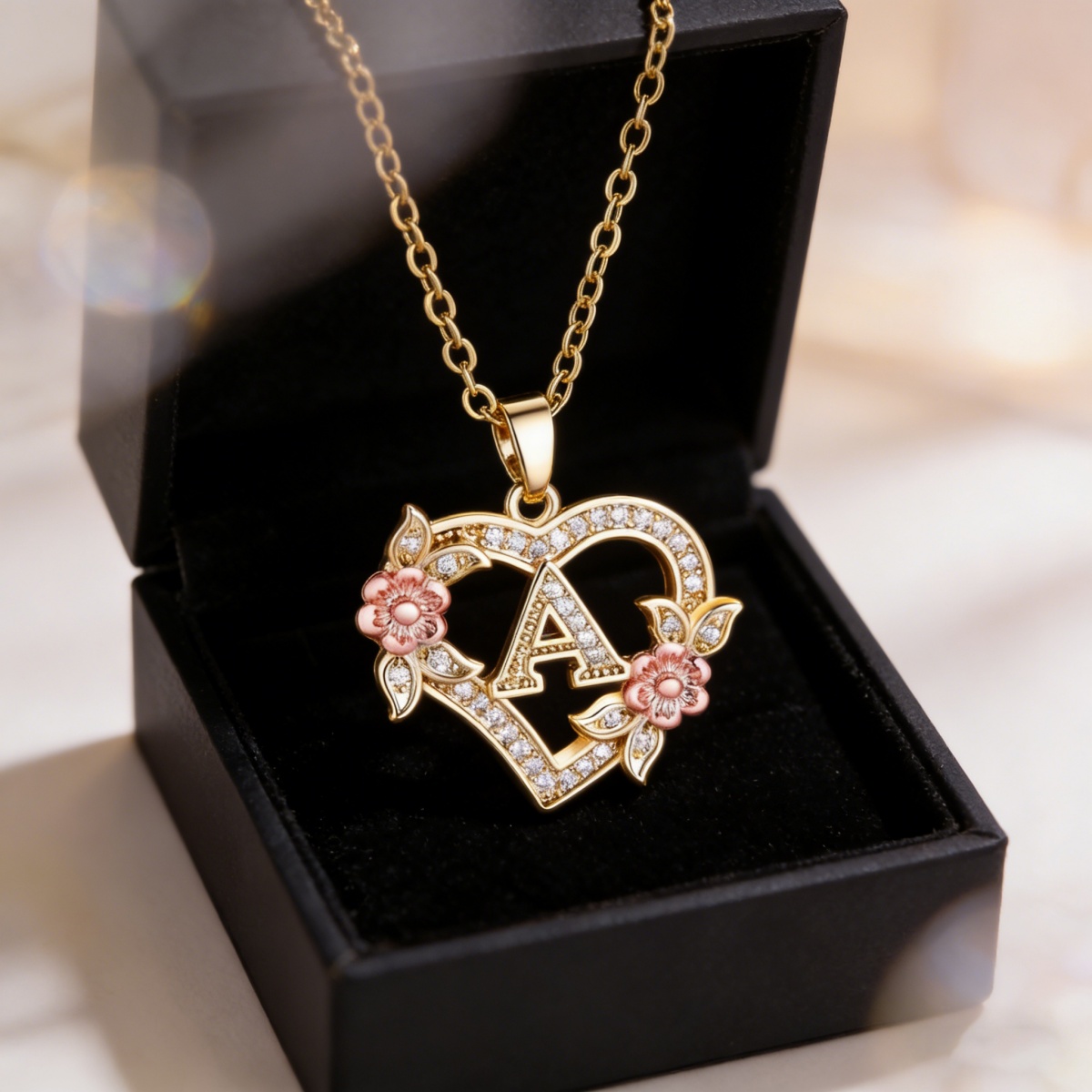 TEMU Single Piece Minimalist Heart Flower Enamel Letter Necklace, High-quality Copper Everyday Jewelry