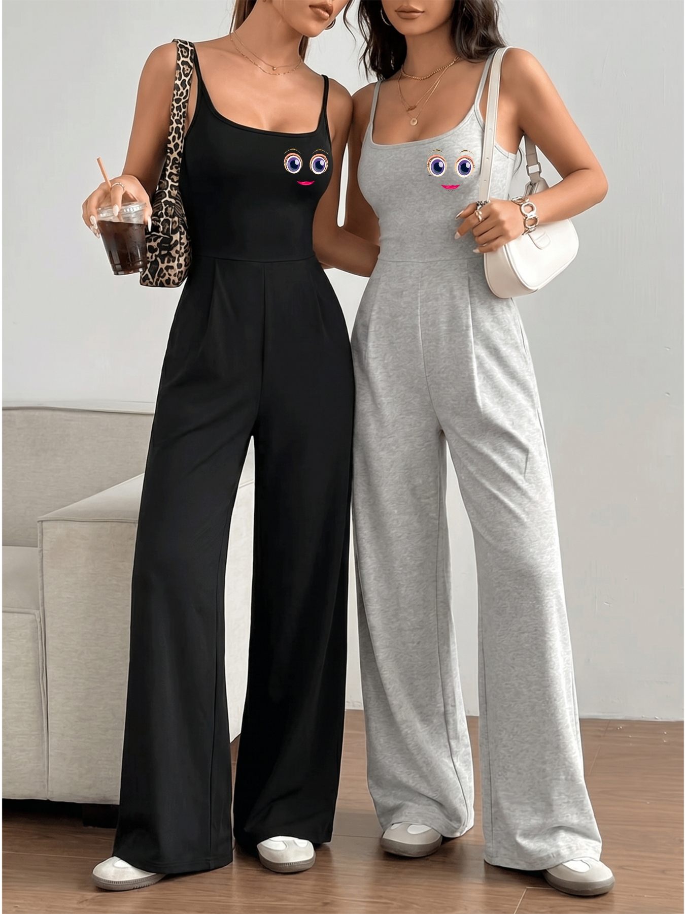 suspender high waisted pants sold on Temu United States