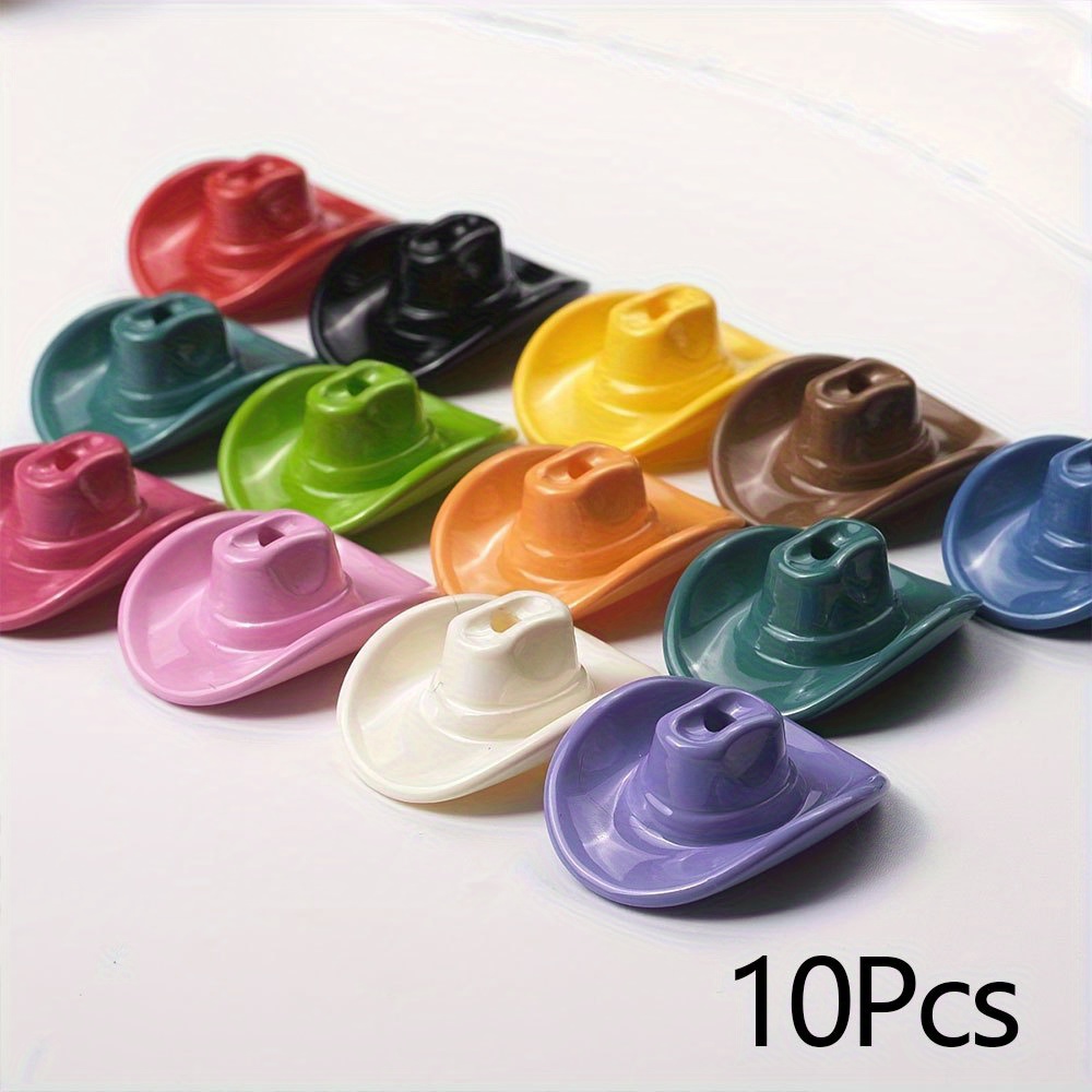TEMU 10pcs Acrylic Denim Hat Beads - Vibrant Multicolor Western-style Charms With 2 Holes For Jewelry, Bracelets, Keychains & Pen Beads - Durable