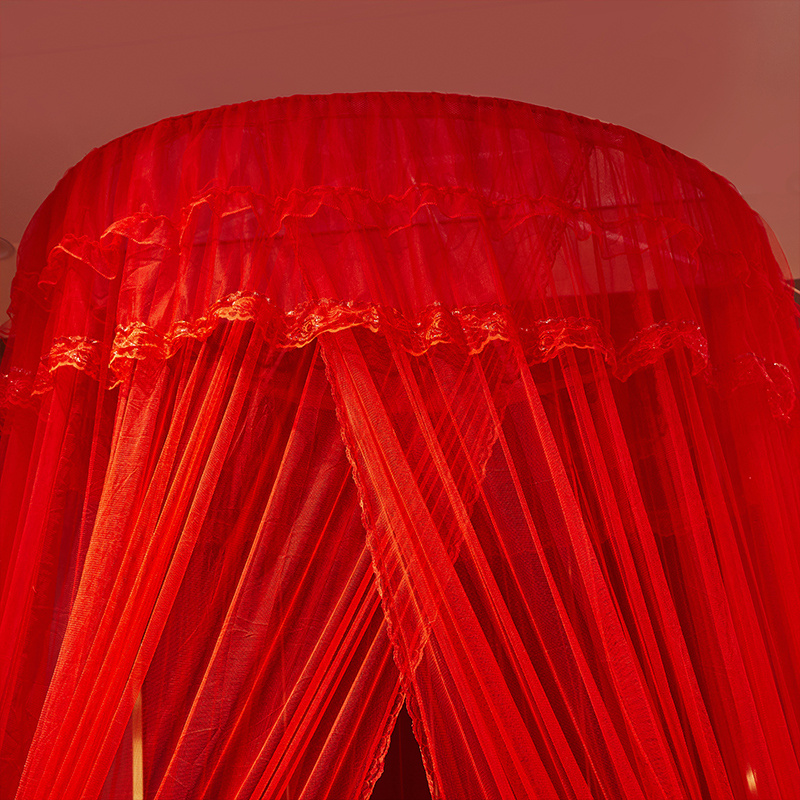 1pc Easy-install Dome Net - Fit For Single To Double Beds, Red Polyester, Machine Washable, Decorative Bedroom & Living Room Canopy With