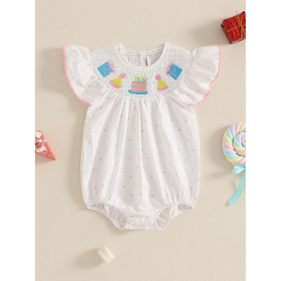 

Baby Girls Rompers Birthday Clothes Birthday Cake Embroidery Fly Sleeve Infant Bodysuits Jumpsuits, For Outdoor