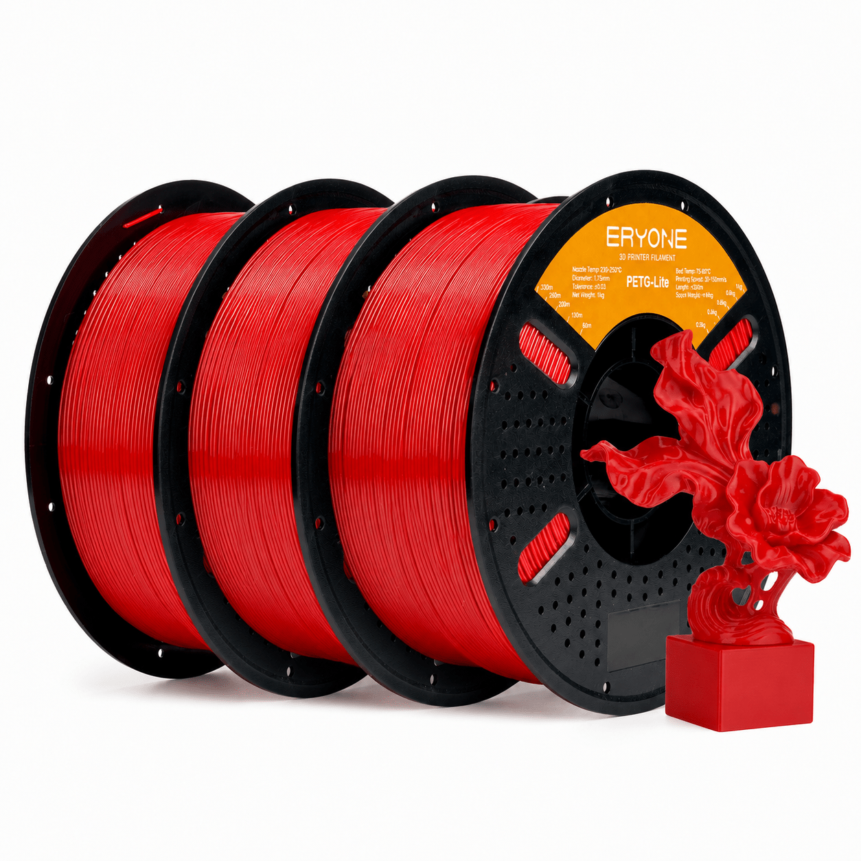 Eryone Petg Lite 3d Printing Supplies Filament For 3d Printer, 3 Rolls (3kg Total), 1.75mm +/-0.03mm Tolerance, Smooth Feeding