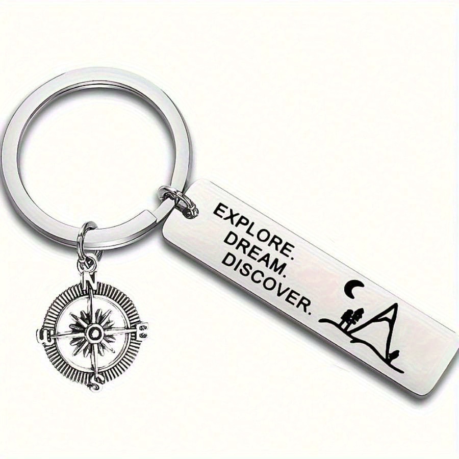 TEMU 1pc Casual Stainless Steel Keychain Compass Charm Adventure Keyring Travel Lover Gift Graduation Gift