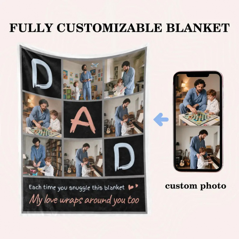 Personalized Dad 9 Grid Photo Collage Throw Blanket
