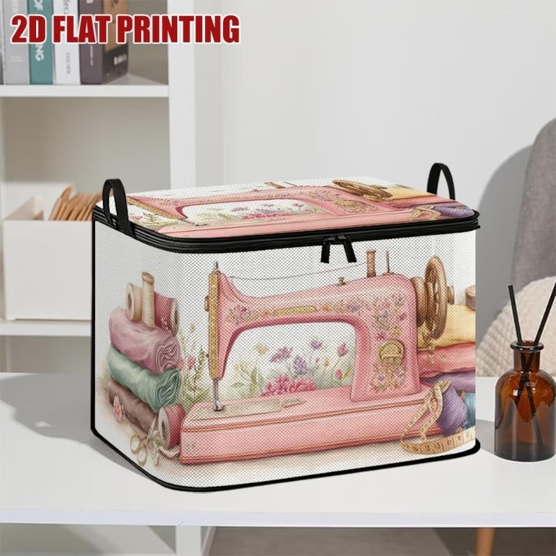 TEMU 1pc Pink Sewing Machine Storage Box With Lid - Zippered Foldable Case Suitable For Book Organization, Office & Home Storage, Sturdy Non- Fabric