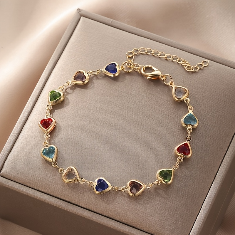retro elegant heart shaped cube bracelet colorful shiny beads girl daily party jewelry valentines day gift Product details 0