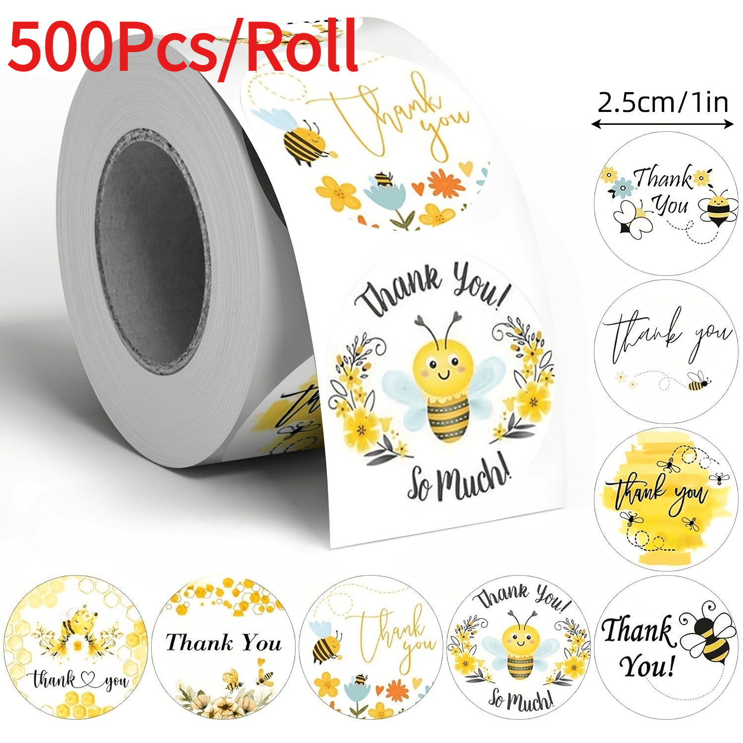 TEMU 500pcs/roll Cartoon Bee Thank You Stickers, Decorative Labels For Envelopes, Journals, Phone Cases, Mugs, Helmets, Laptops And More