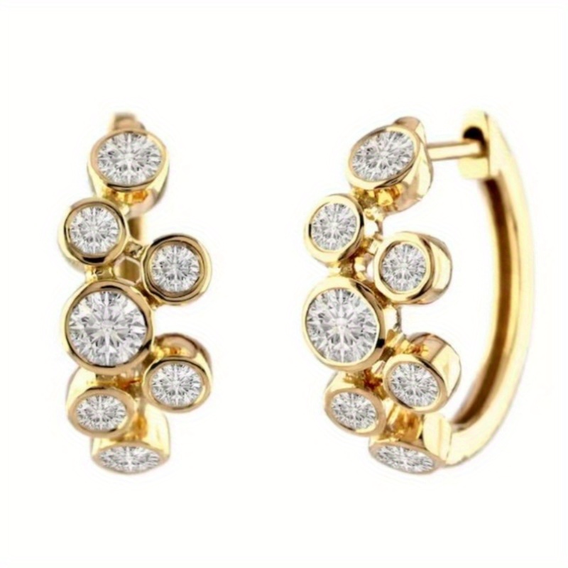 Luxury Bubble Bezel Synthetic Zirconia Hoop Earrings, Round Synthetic Zirconia Cluster Earrings, Sparkling Synthetic Zirconia Earrings, Golden Hoop Earrings