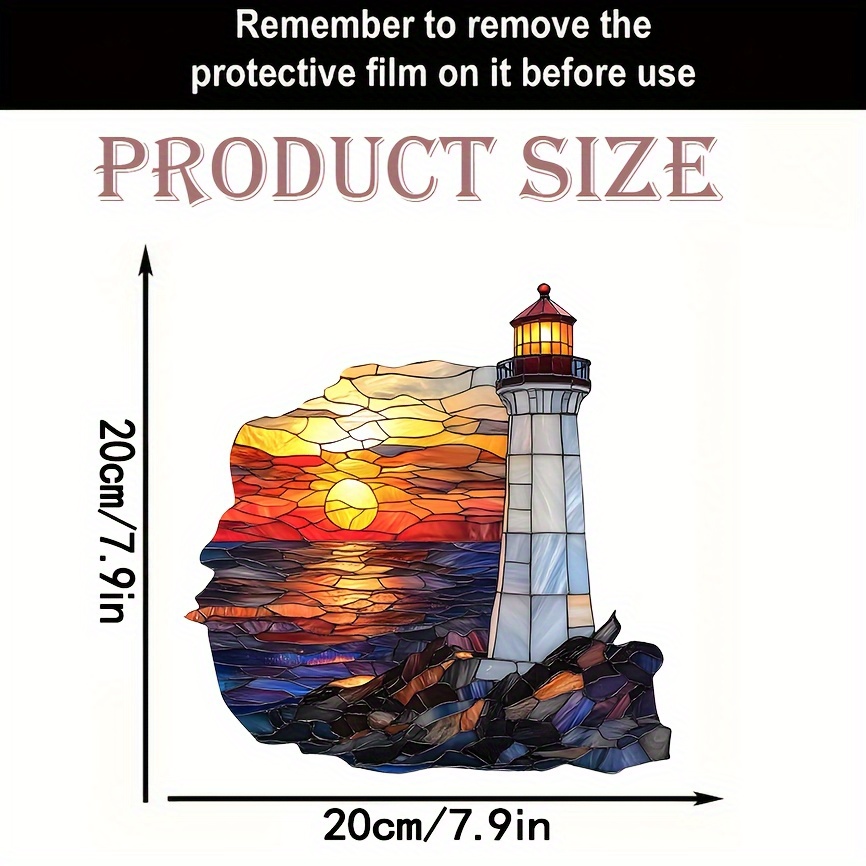 TEMU 2d Flat, Vibrant Seaside Sunset Lighthouse Acrylic Suncatcher, 7.9 Inches X 7.9 Inches - Nautical Themed Stained Glass Look Window Decoration