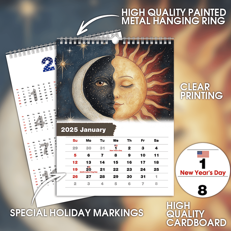 

Sun And Moon Art Wall Calendar 2025, 12-month Hanging Planner, High-quality , Clear Printing, With , For Office Supplies And Personal Organization