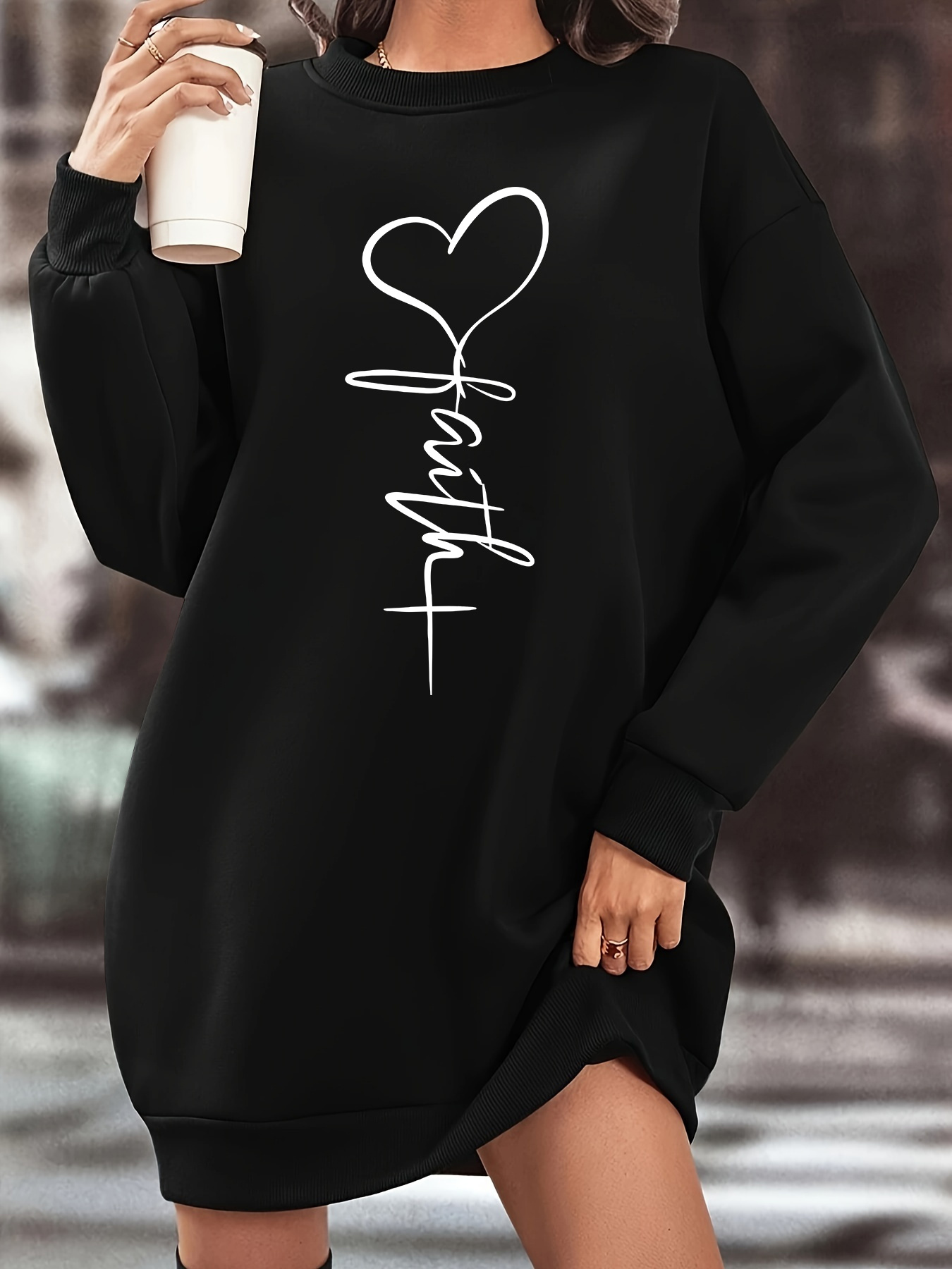 women's fleece lined sweatshirt dress faith heart cross Temu Ireland
