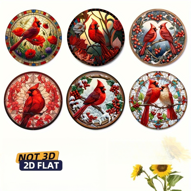 TEMU Sous-verres en bois à motif cardinal 6, imprimés à plat 2D - à plat 2D, sous-verres pour boissons à café, convient pour les réunions de famille,