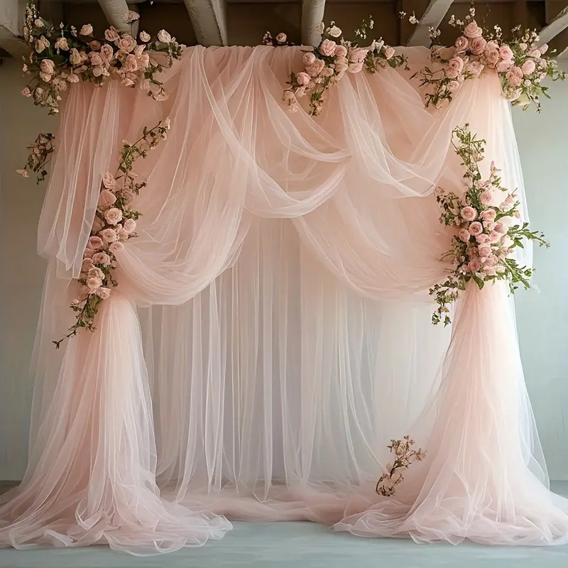 Image of 2pcs- Tulle Romantic Transparent Decor, Wrinkle-resistant Fiber, Elegant Princess-themed Decoration, Suitable For Wedding And Banquet Decoration Outdoor Ceremony And Other , No Electricity Required