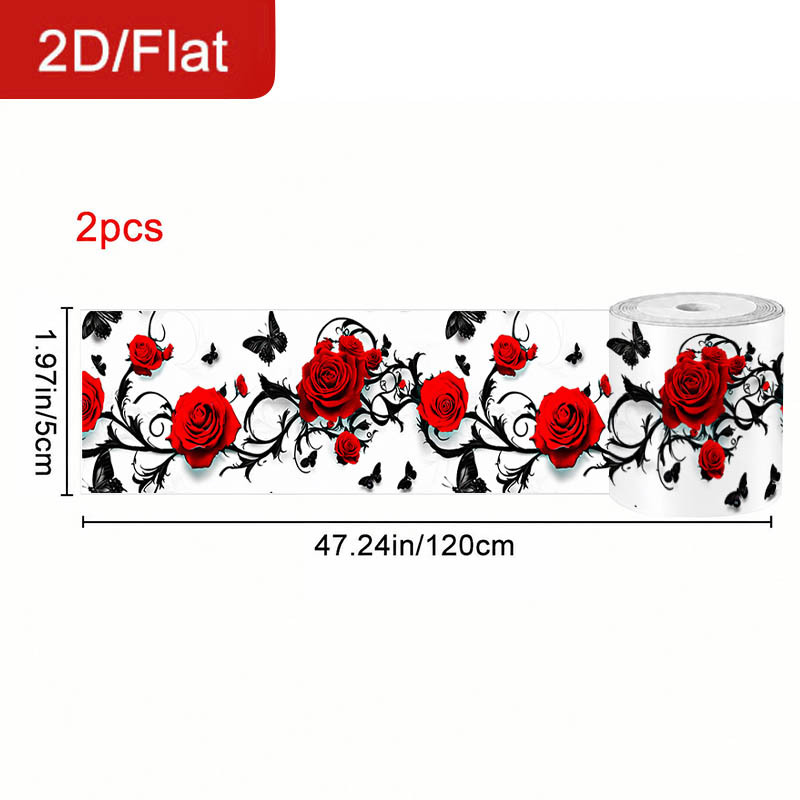 TEMU 2 Rouleaux de Ruban Adhésif 2D/Plat Amovible pour Joints, Thème Rose Floral, Motif , Branche et Feuille, Autocollant de et de , Taille: 47.2 X